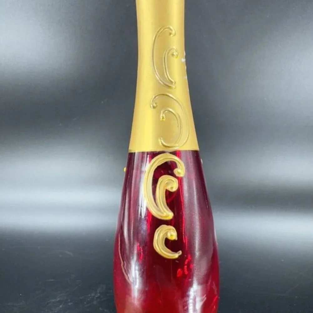 Venetian Art Glass Vase Raised Flowers Ruby Red Heavy Gold Painted Made In Italy